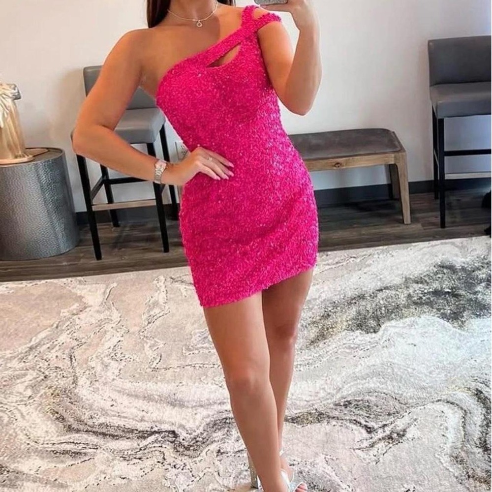 Pink Sequin Strappy Homecoming Dress